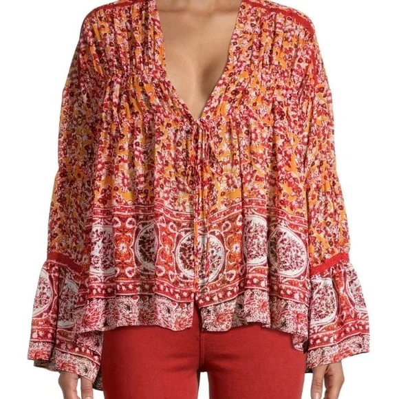 Free People Lorriane Boho Tiered Cropped Oversized Kimono Sz Small - Picture 3 of 7